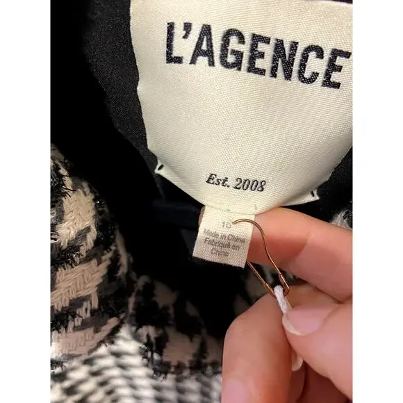 L'Agence Cove Houndstooth Cropped Tweed Jacket size 10